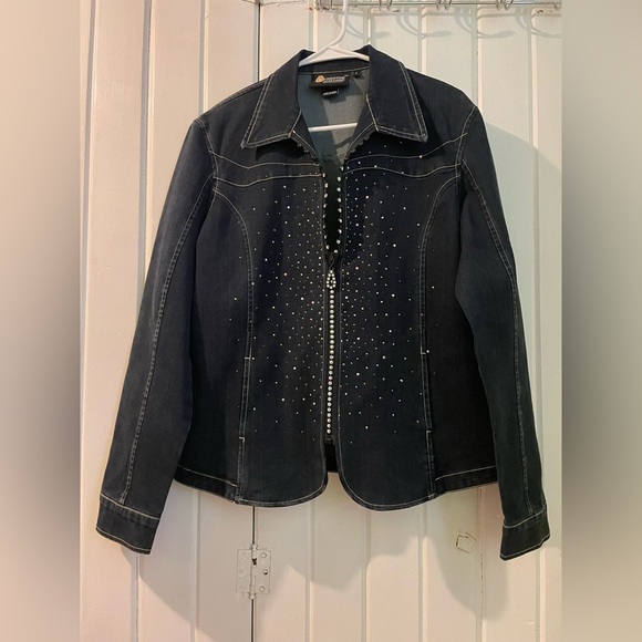 CHRISTINE ALEXANDER swarovoski bling jean jacket large EUC - Picture 1 of 7